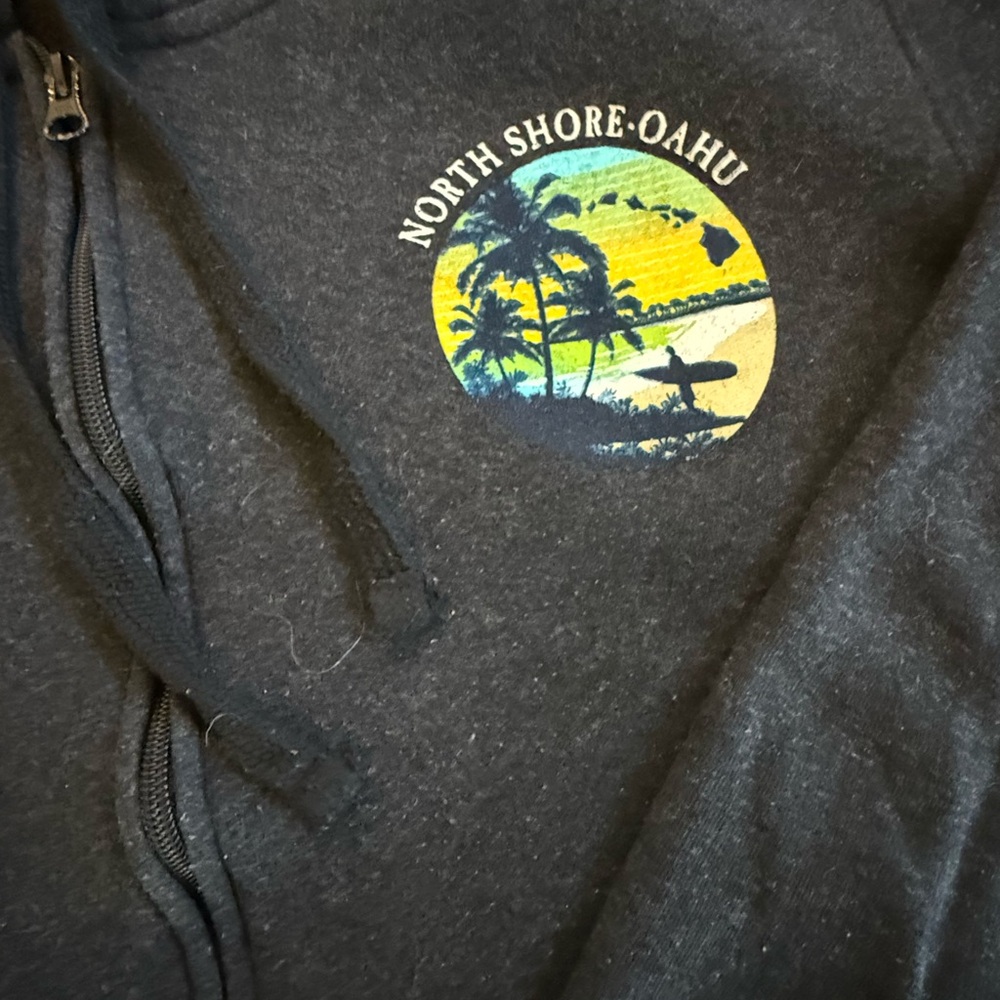 Black Hooded Zip Sweatshirt with Tropical Graphic